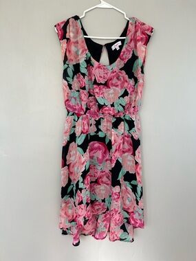 Candies Floral Chiffon Fit & Flare Dress with Pink Roses